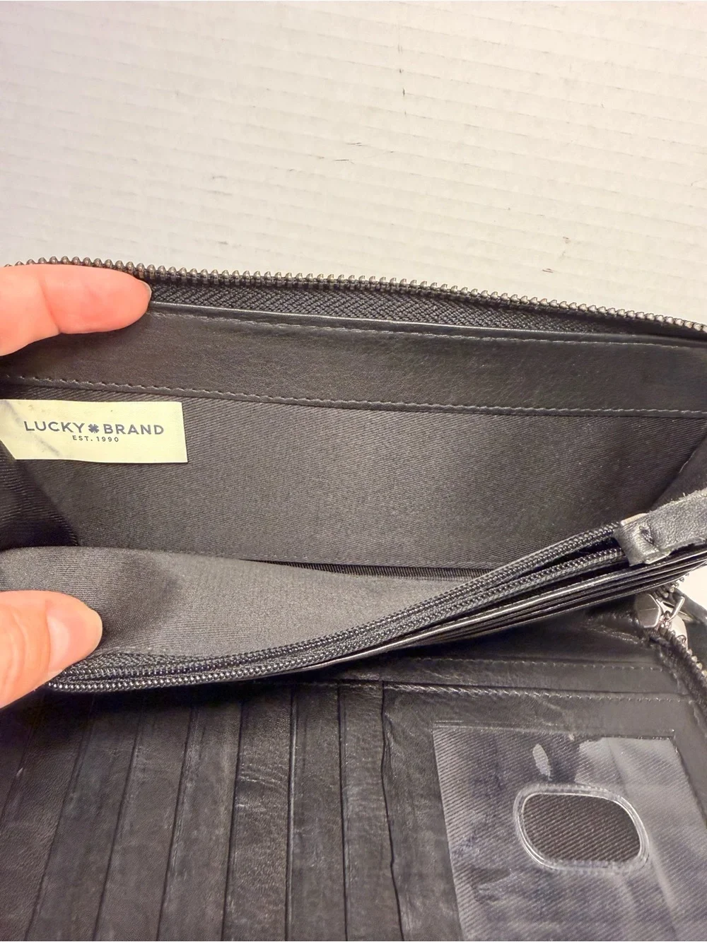 Lucky Brand Genuine Leather Black Zip-Around Wristlet Wallet